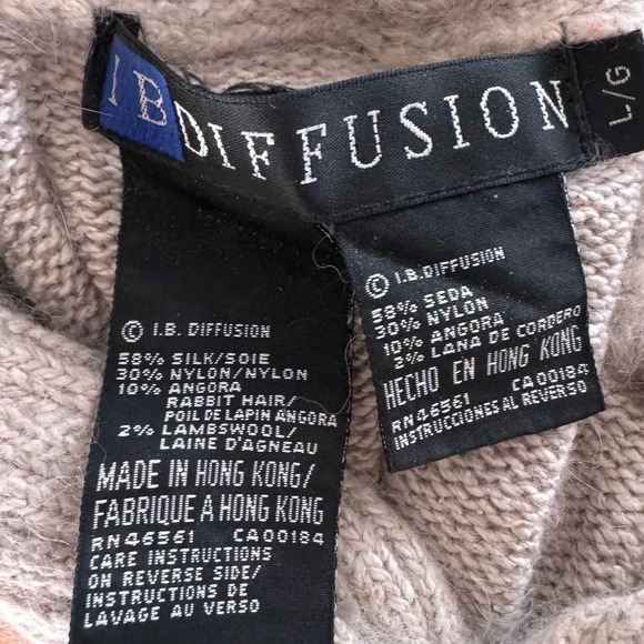 Vintage angora silk lambswool IB Diffusion embellished turtleneck L beige beaded - Picture 2 of 8